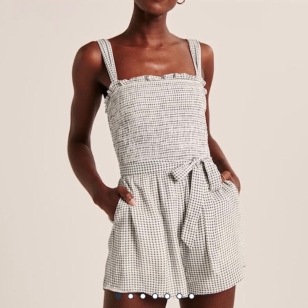 Abercrombie & Fitch Black and White Gingham Smocked Romper
